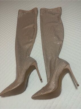 Aldo Blush Tan Rhinestone Over-the-Knee Stiletto Boots